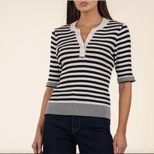 Black White Striped Alora Top 3/4 Sleeve Kut S